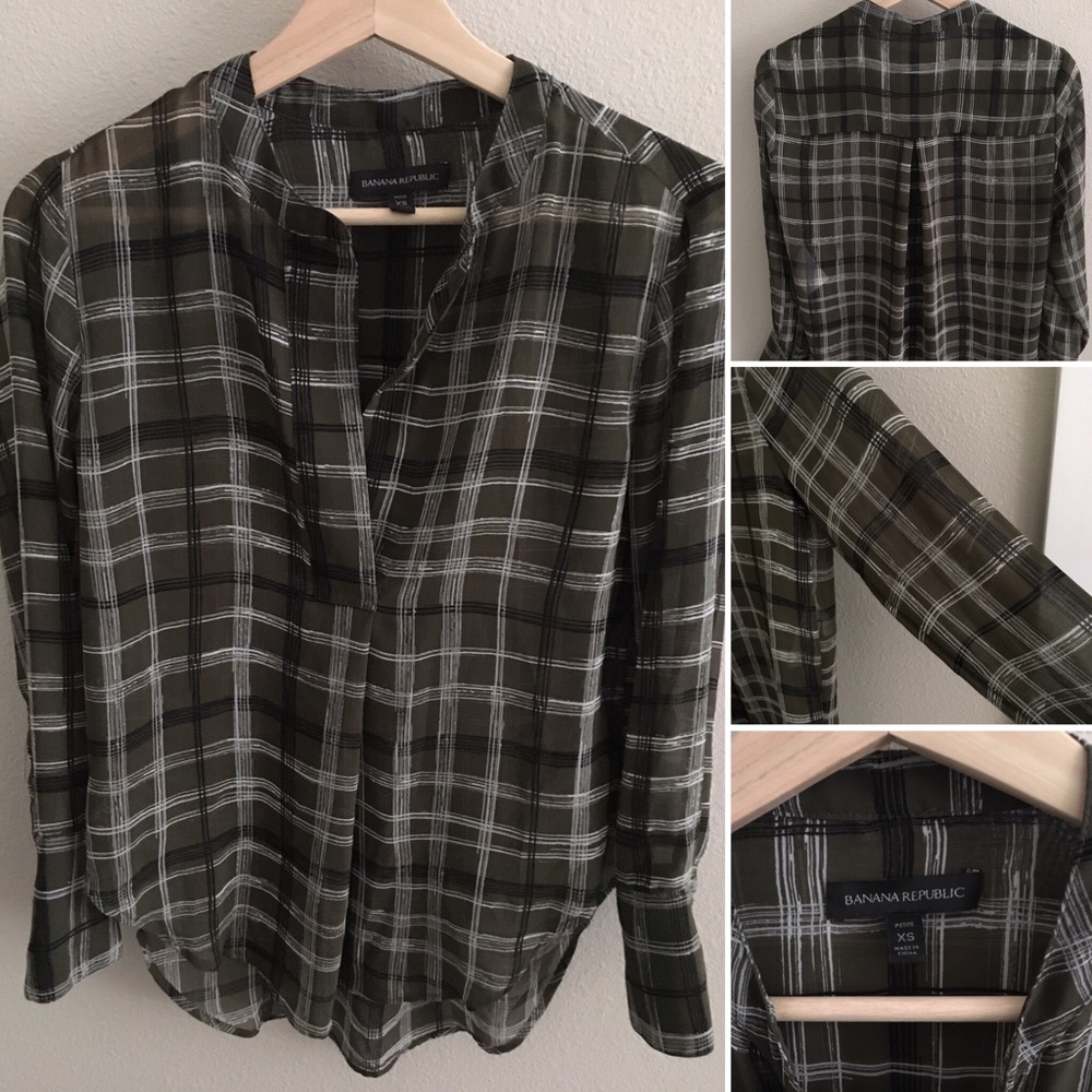 Banana Republic sheer plaid blouse